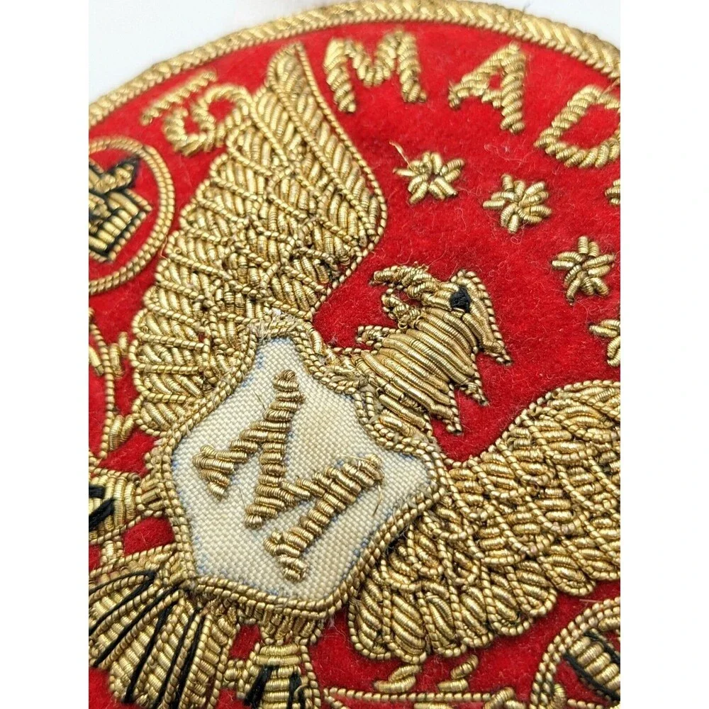 Vintage Bullion Wire Madison High School Eagle Crest 1957 Patch Pin Red Gold 3" - Picture 7 of 11